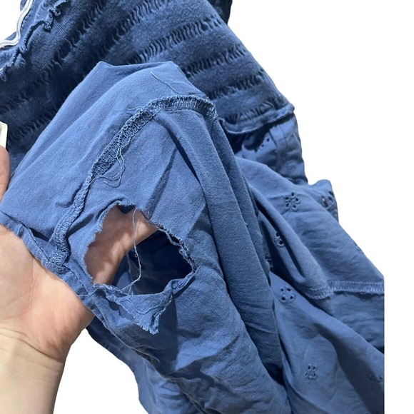 Betsey Johnson Square Neck Cotton Smocked Eyelet Embroidered Midi Dress Blue - M - Picture 6 of 8